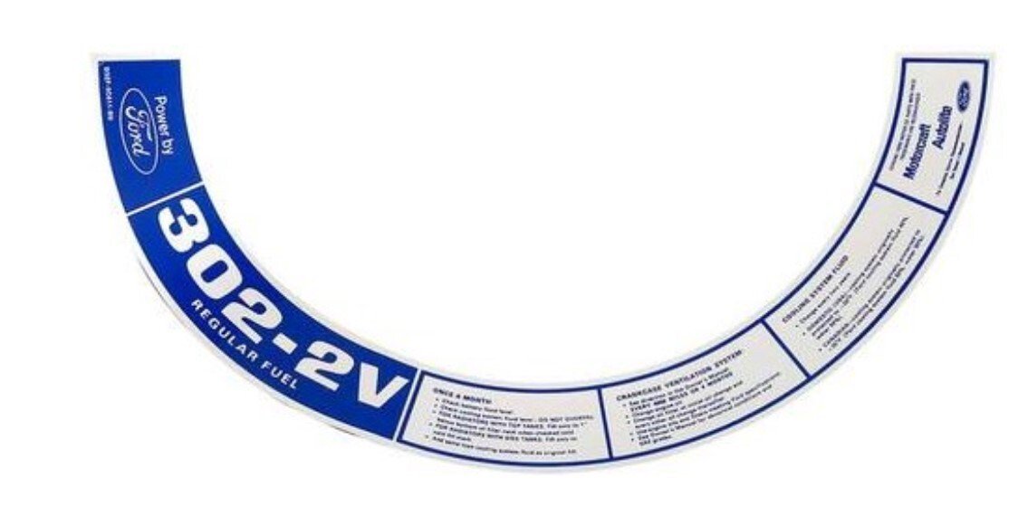 302-2V Regular Fuel Air Cleaner Decal For 1969-1983 Ford F100