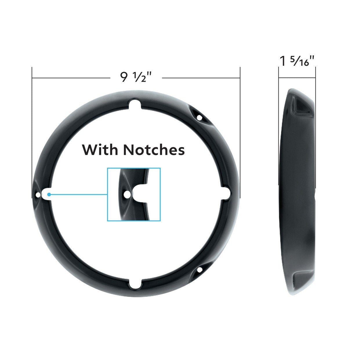 Black Headlight Bezel Set With Notches For 1971-1977 Ford Bronco Models
