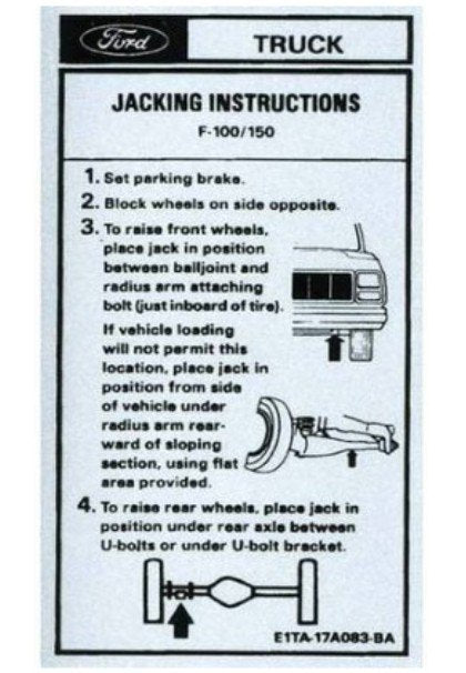 Jack Instruction Decal For 1981-1986 Ford F100 and F150 Pickup Trucks