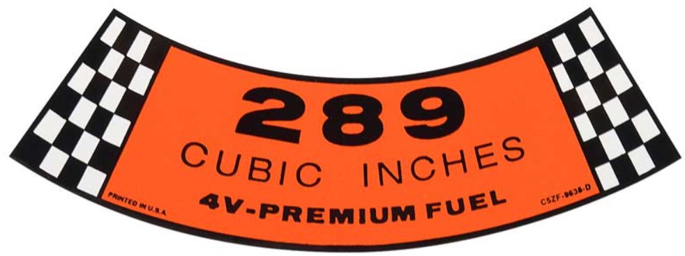 Air Cleaner Decal For 1965-1967 Ford Mustang; 289-4V Premium