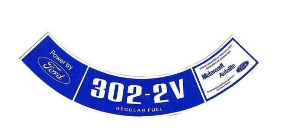 302-2V Regular Fuel Air Cleaner Decal For 1968-1979 Ford Ranchero