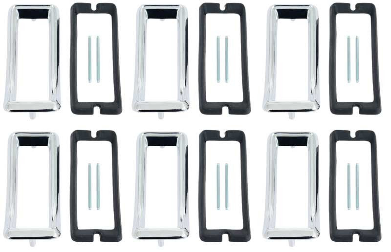 Tail Light Bezel Set, with Gaskets and Studs 6 Piece Die-Cast Fits 1967 Mustang