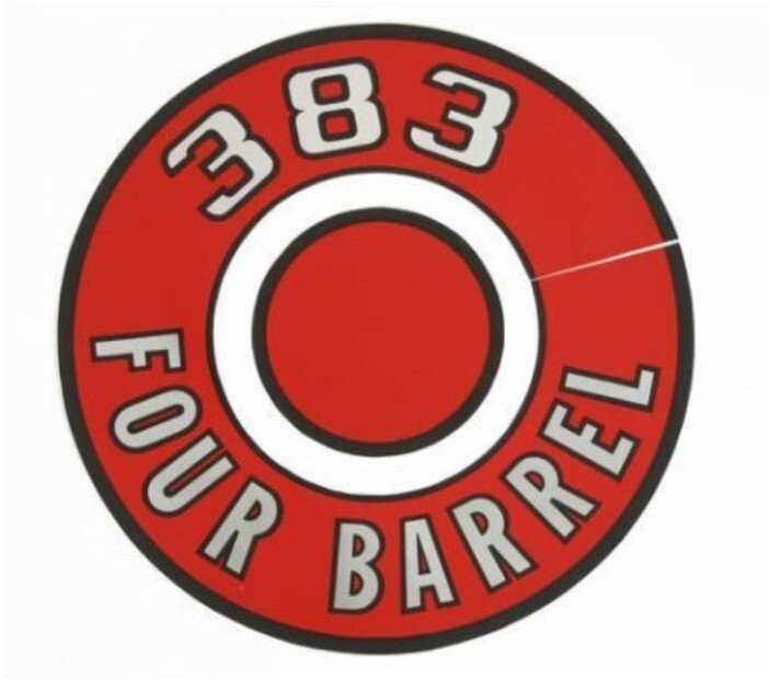 Red 383 Four Barrel Air Cleaner Lid Decal For 1970-1971 Challenger and Cuda