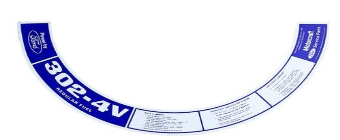 302-4V Regular Fuel Air Cleaner Decal For 1968-73 and 1982-85 Ford Mustang