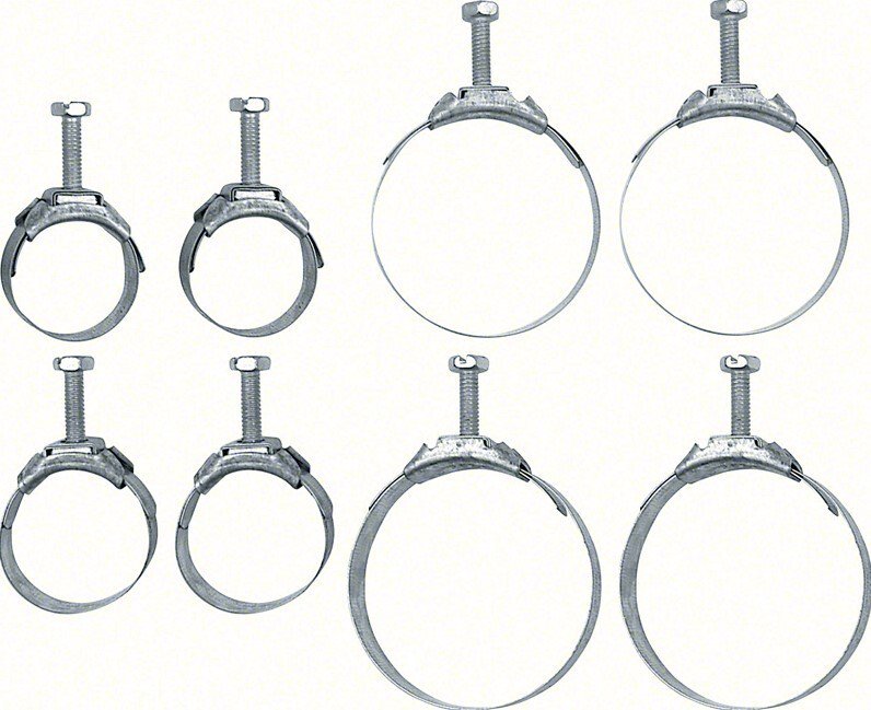 1959-1972 Radiator And Heater Hose Tower Clamp Set; 8 Piece Set