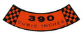 390 CID Air Cleaner Decal For 1962-1970 Ford Fairlane