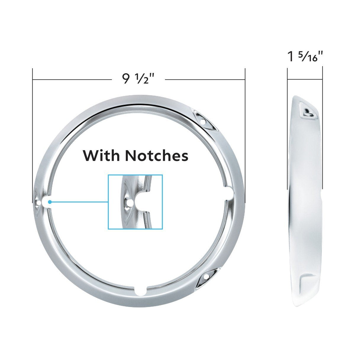 Chrome Headlight Bezel Set With Notches For 1971-1977 Ford Bronco Models