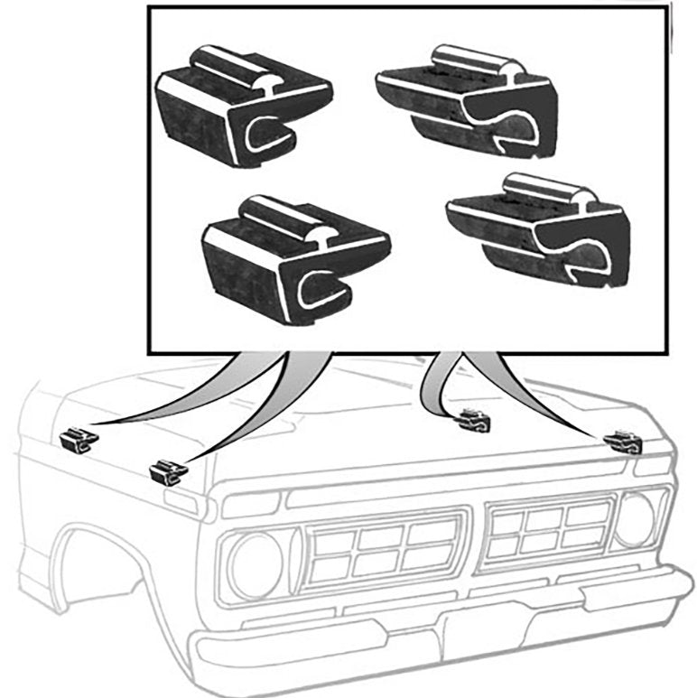 Hood Side Bumper Set For 1978-1979 Ford Bronco; 4 Piece Set