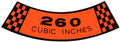 Air Cleaner Decal For 1964 Ford Mustang Falcon Fairlane; 260 Cubic Inch V8