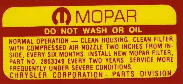 Battery Air Cleaner Lid Decal For 1970-1972 Dodge Challenger and Plymouth Cuda