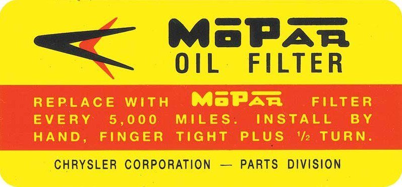 Reproduction Oil Filter Decal For 1962-1966 Dodge Dart and Polara Models