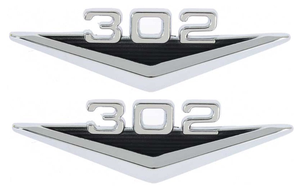 Front Fender Emblem "302" Chrome & Black For 1963-68 Ford Mustang